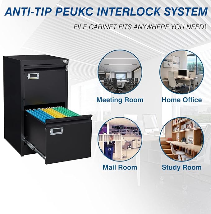 PEUKC 2-Drawer File Cabinet, 16.3" Deep Vertical Metal Filing Cabinet - Image 6