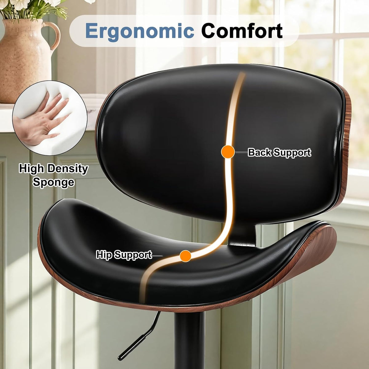 DUMOS Swivel Bar Stools Set of 4, Adjustable Counter Height Bar Chairs