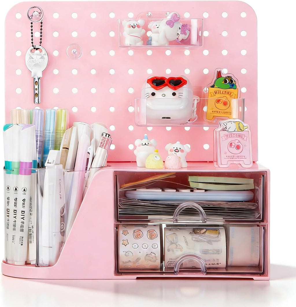 comix desk organizer with 2 drawer, pink 360° on a desk or shelf
