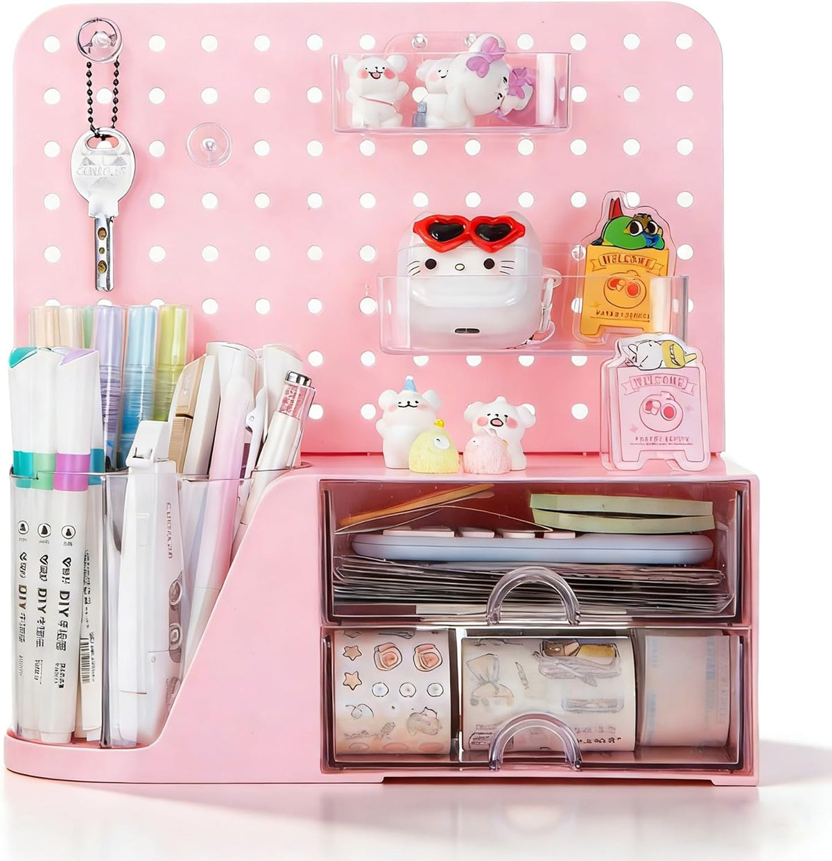 comix desk organizer with 2 drawer, pink 360° on a desk or shelf