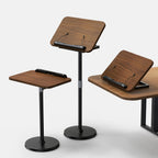 2-in-1 Floor & Desktop Book Stand with Large 16.5"x11.8" Wood Panel | Height Adjustable 16.5"-51" Ergonomic Bookstand with Page Clips for Textbooks, Music Sheets, Recipes, Laptops (Walnut Finish)