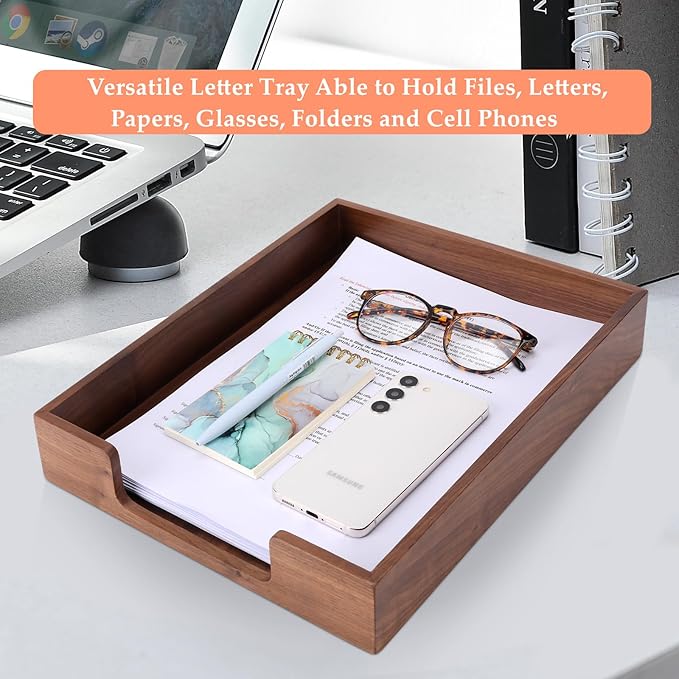 Bamber Wood Letter Tray Wooden Desk Organizer Paper Document File Tray - Image 6