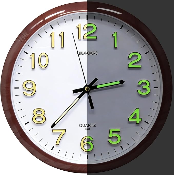 Oxmidud Glow in The Dark 3D Numerals Wall Clock，12 Inch Retro Silent by Oxmidud