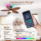 tropical palm leaf rgb ceiling fans with lights, close-up detail