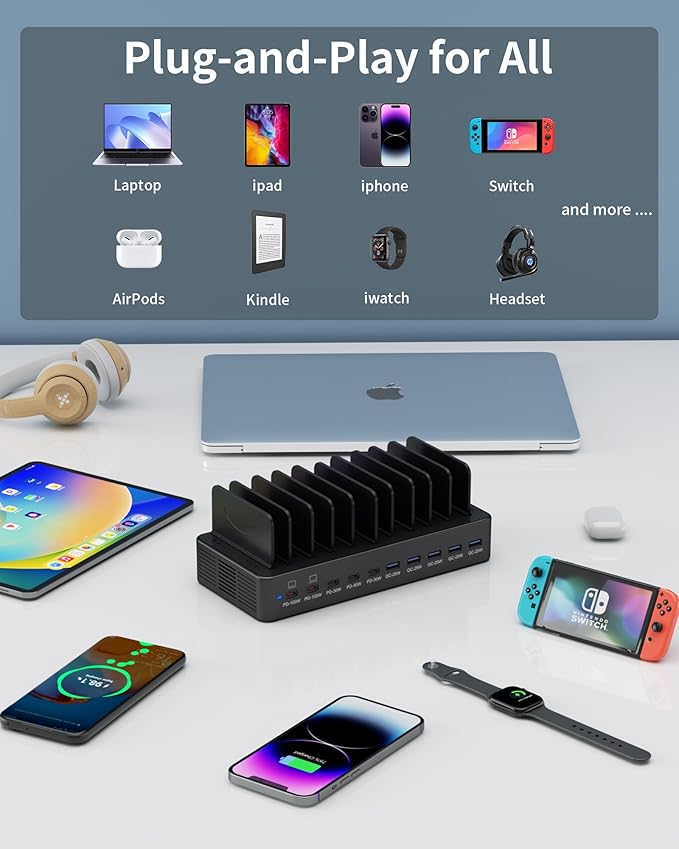 415W Charging Station for Multiple Devices, 10-Port USB C Fast Charger Station - Image 5