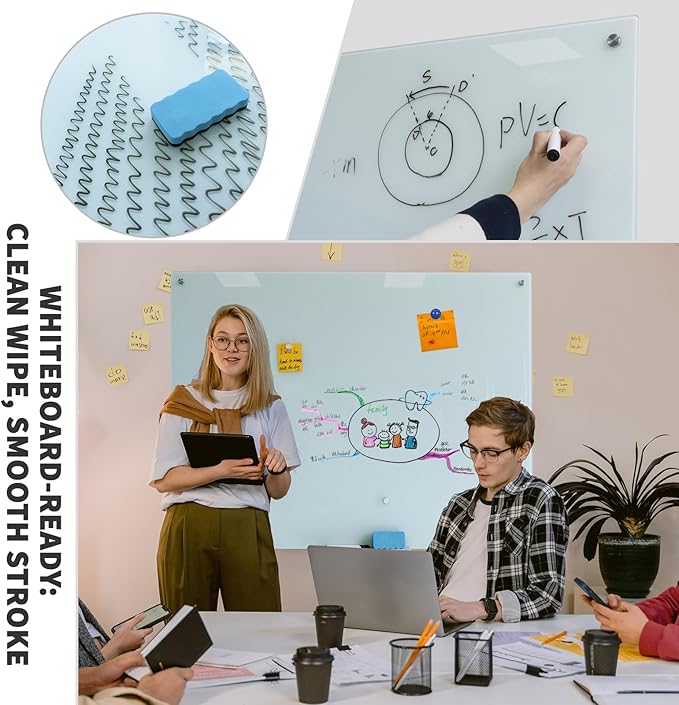 Magnetic Glass Whiteboard 48"x36" Glass Dry Erase Board 48"x36" Frameless Wall - Image 2
