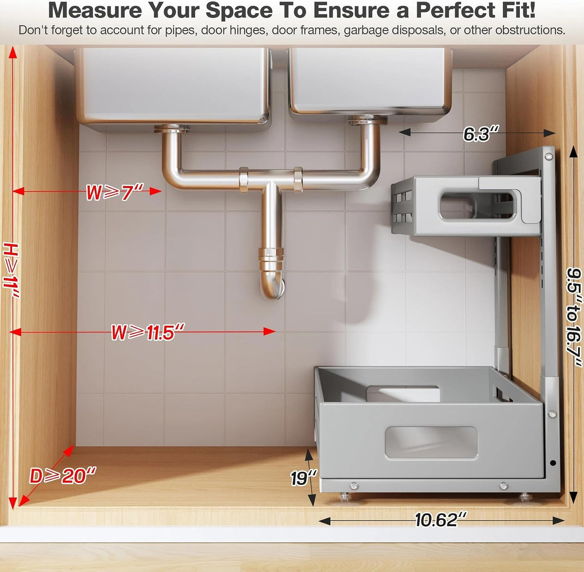 2 Pack 19IN-Depth Under Sink Organizer,Pull Out Cabinet Organizer With Smooth...