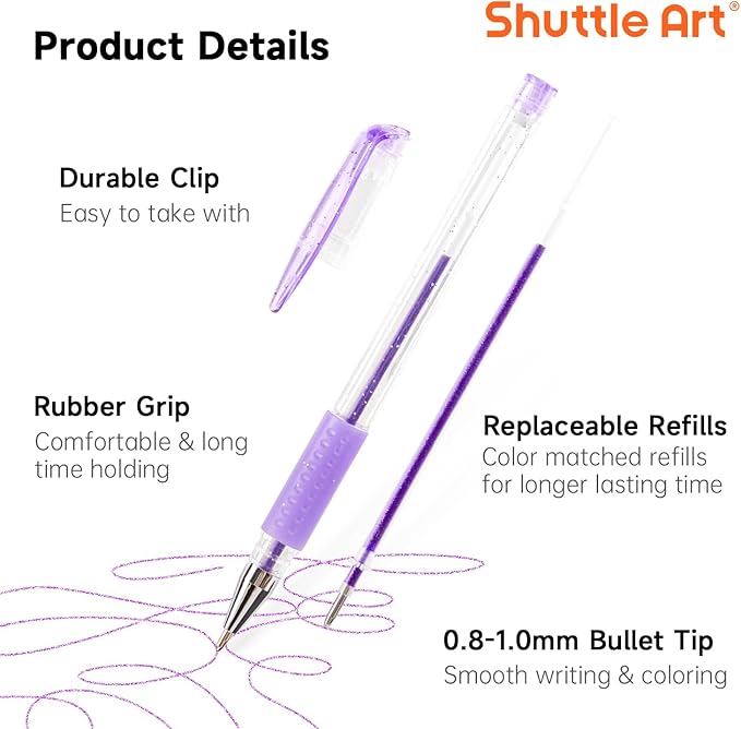Shuttle Art Gel Pens, 60 Pack Gel Pen Set 30 Colored Gel Pen - Image 3