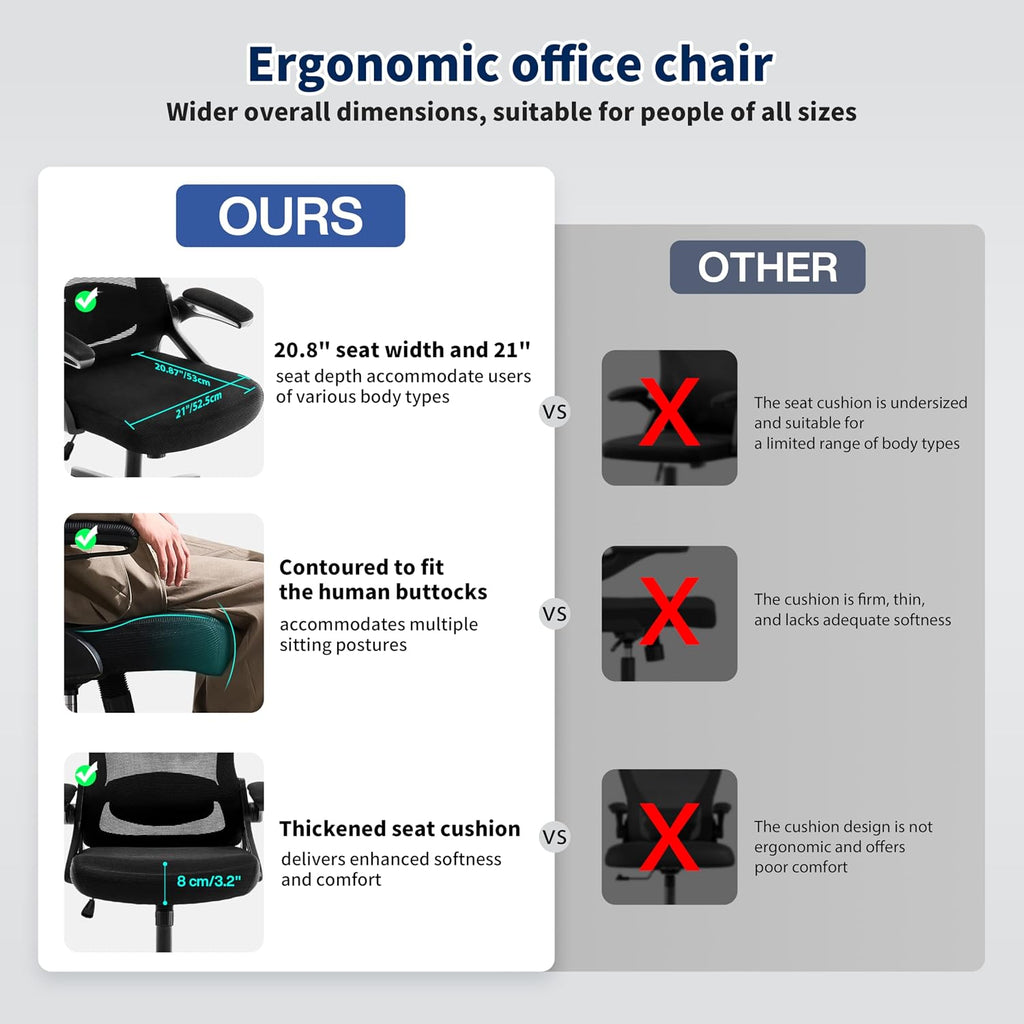 ergonomic office chair desk chair with adjustable lumbar showing dimensions