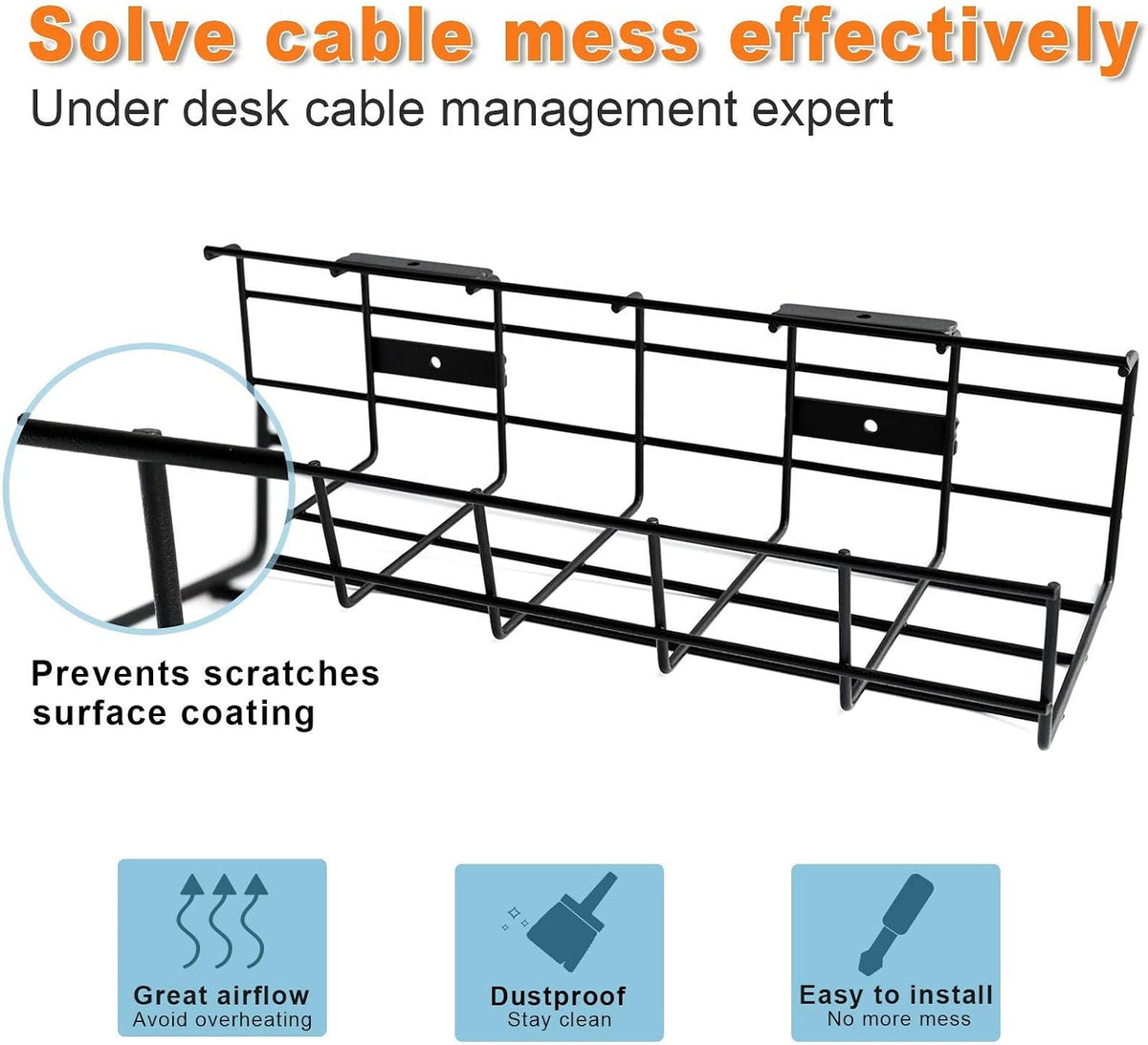 Under Desk Cable Management- 4 Pack Cord Organizer. Metal Wire Cable Manageme...