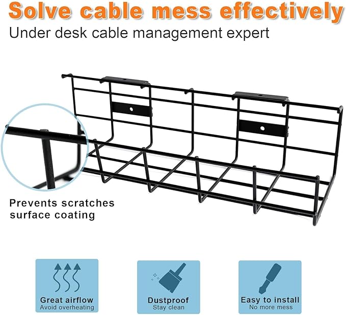 Under Desk Cable Management- 6 Pack Cord Organizer. Metal Wire Cable Management - Image 3