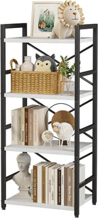 Homeiju 4 Tier Small White Metal Bookcase by Homeiju