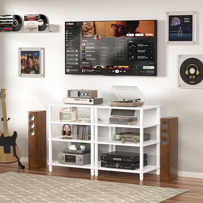 LELELINKY 4-Tier AV Media Player Stand Set of 2, Wooden TV Stand, Game Console - Image 2