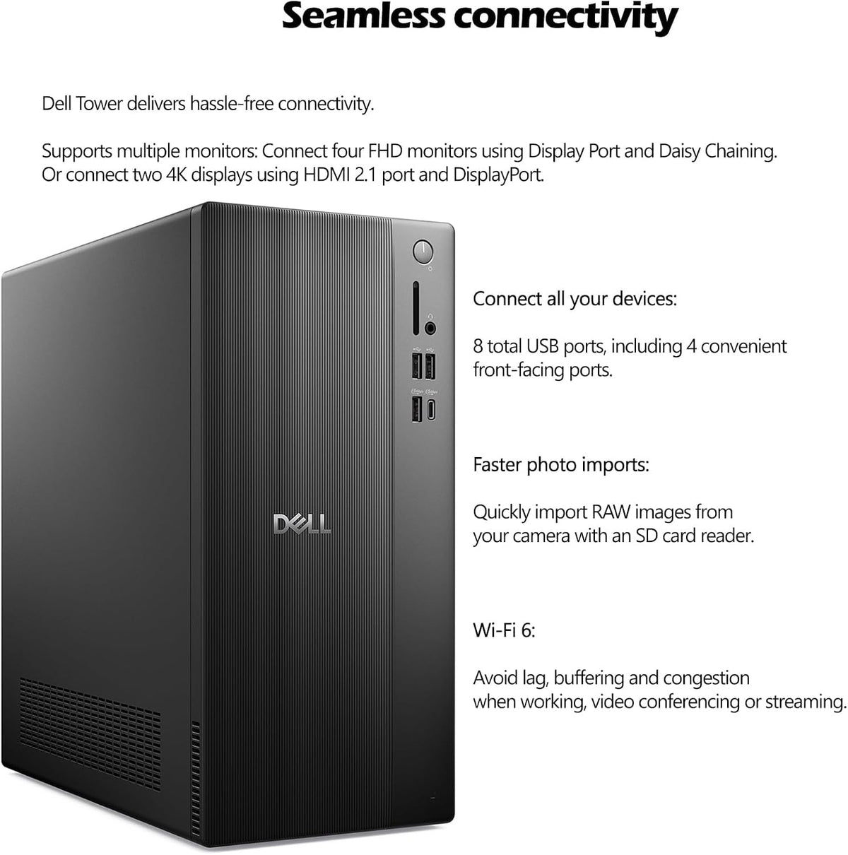 Dell Tower Desktop ECT1250, Intel i3-14100, 8GB DDR5 512GB SSD, Win 11 Pro
