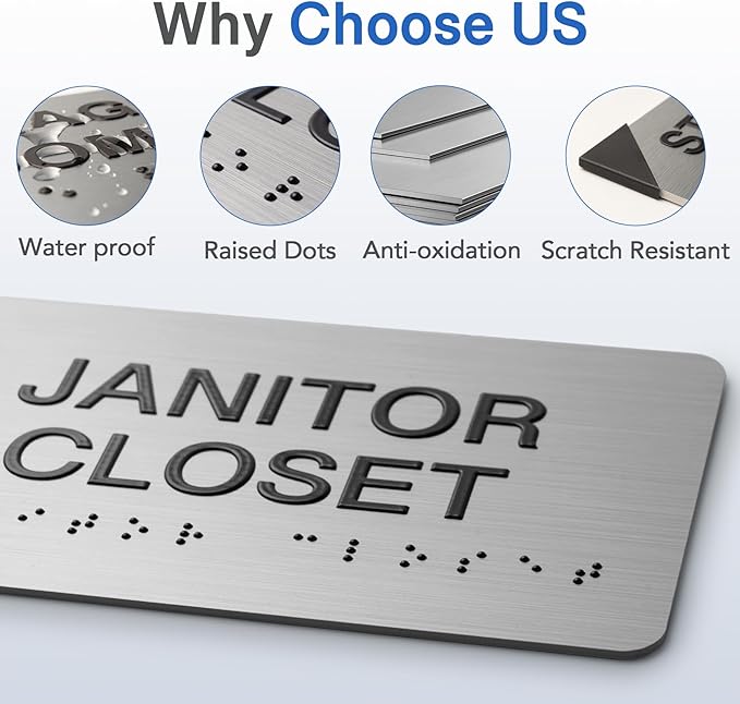 RECEPTION Signs with Raised Text & Grade 2 Braille, Brushed Aluminum/Silver - Image 3