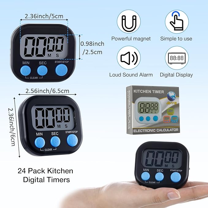 Leumoi 24 Pcs Digital Kitchen Timers Magnetic Back Timers Bulk Large Screen - Image 2