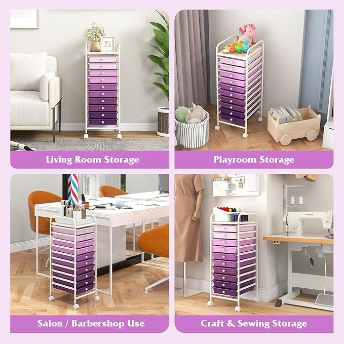 Giantex 10-Drawer Storage Cart w/Universal Wheel, Rolling Cart w/Handle - Image 4