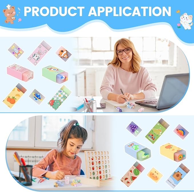 LiYiQ 100 Pcs Cute Eraser for Kids Bulk Kawaii Erasers for Classroom Fun - Image 4