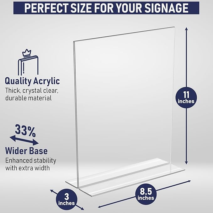 Acrylic Sign Holder 8.5 x 11, T-Shape Tabletop Display Stand, Double-Sided - Image 2