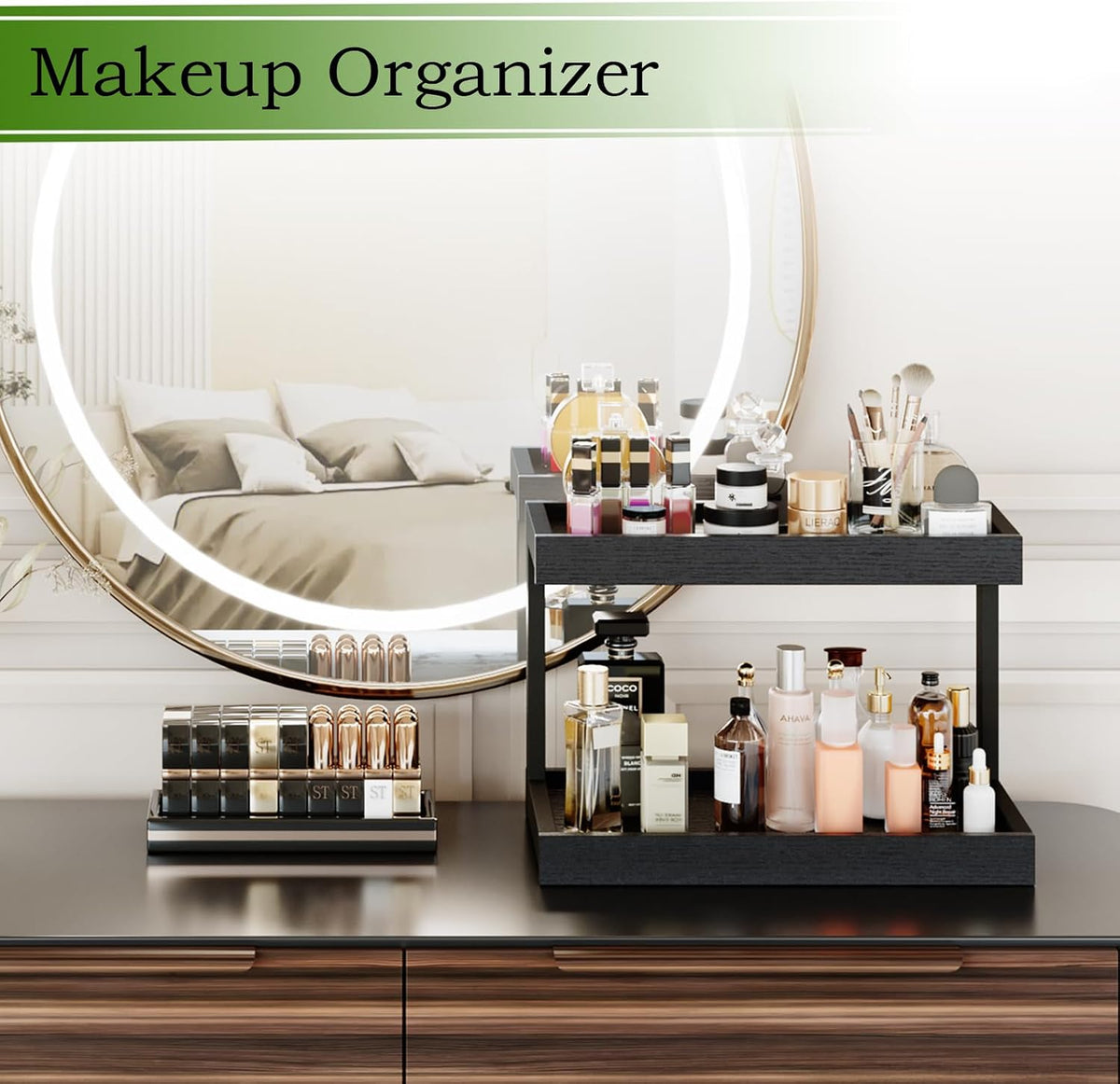 MARTY Counter Shelf Organizer, 2 Tier Spice Rack for Countertop, Black