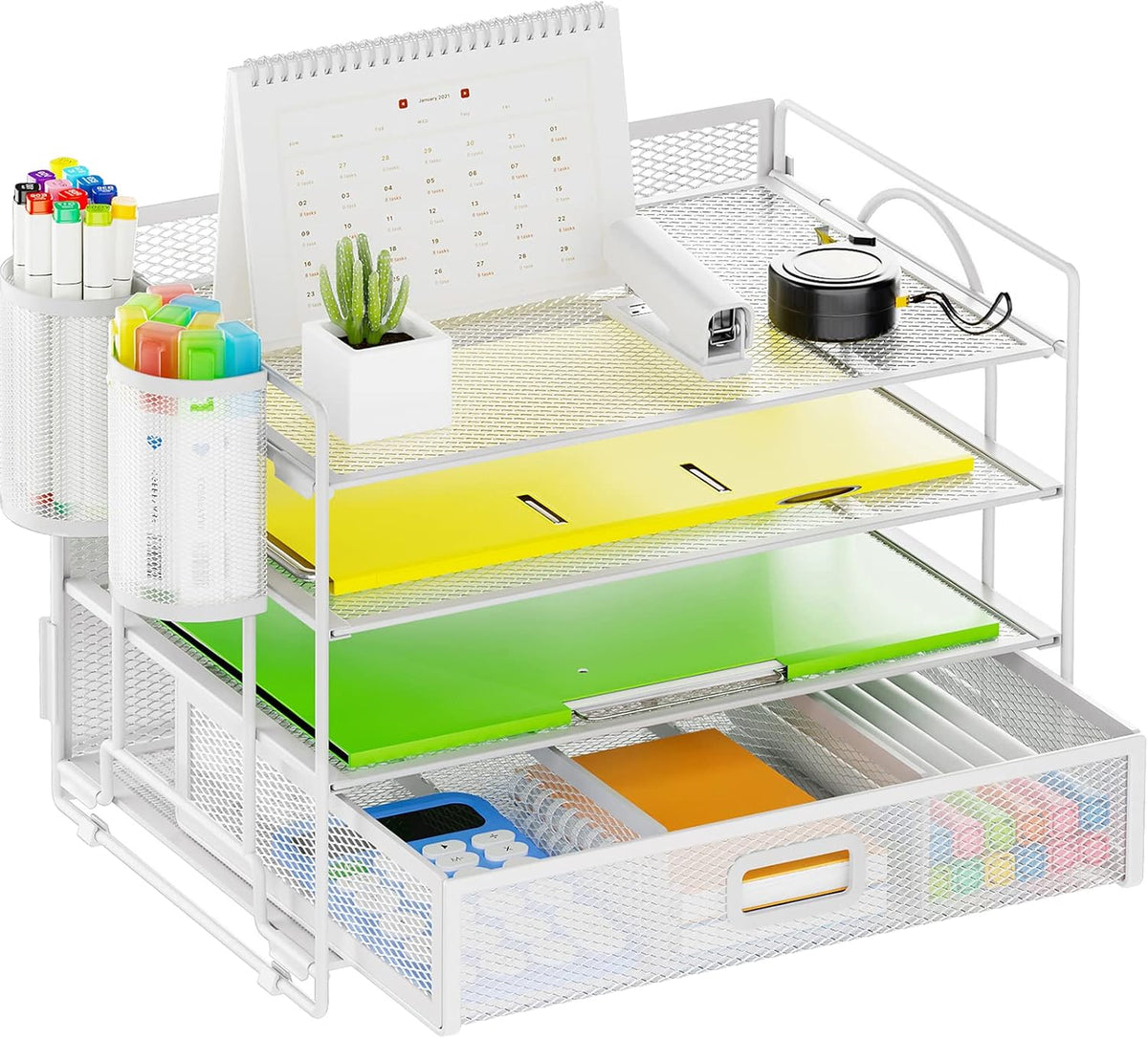Marbrasse Desk Organizer, 4-Tier Paper File Letter Tray, White