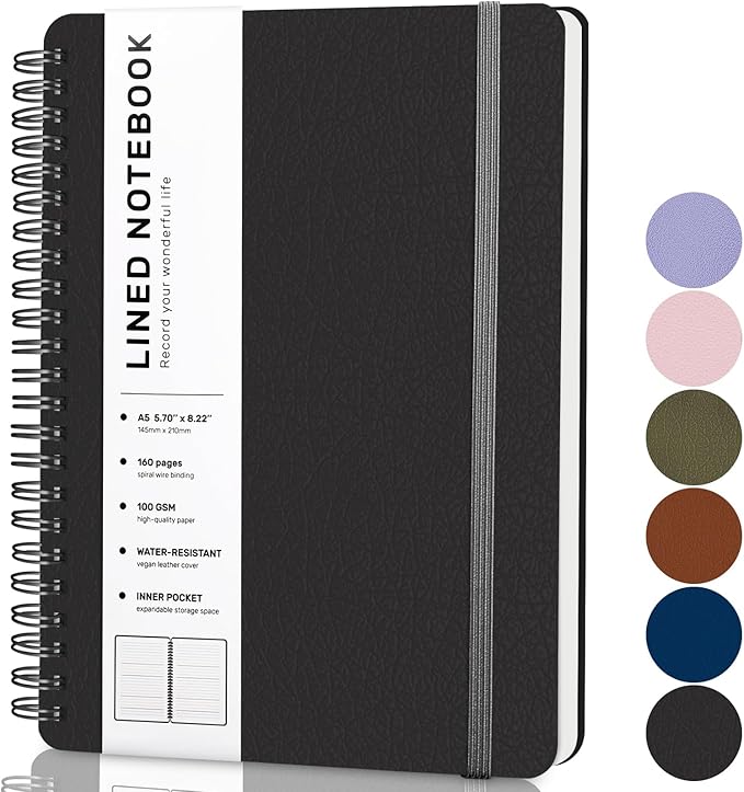 ABERLLS Black Lined Spiral Journal Notebook by ABERLLS