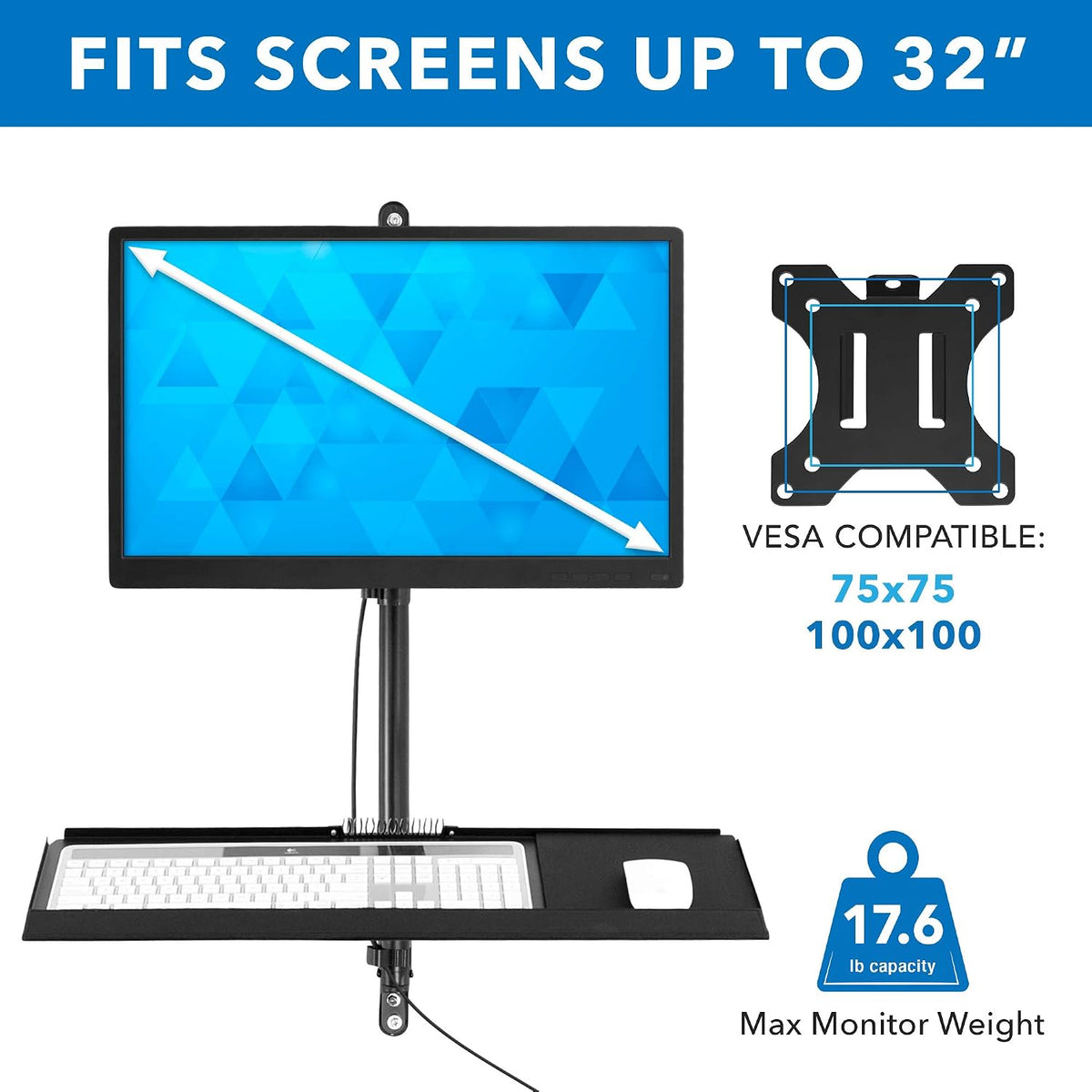 Mount-It! Single Monitor Arm Wall Mount Workstation with Keyboard Tray & ...
