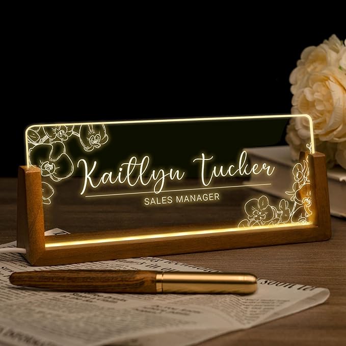 Desk Name Plate Personalized, Custom Office Light Up Name Plate by Ueedklaayy