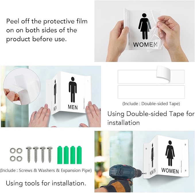 Faittoo Restroom Sign, Bathroom Signs, 2 Pack 6 x 8 Inches Acrylic Sign - Image 5