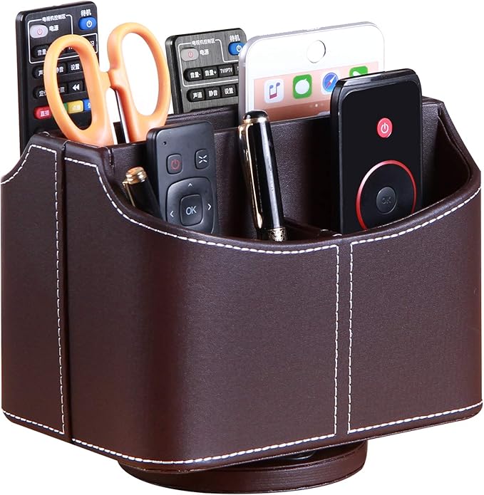 PUSU Remote Control Holder PU Leather 360 Degrees Rotatable Desktop Supply by PUSU