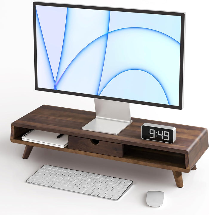 Tinamo Wood Monitor Stand with Drawer & Storage, Walnut Color (Patented)