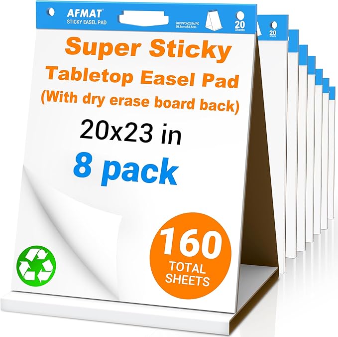 AFMAT Tabletop Sticky Easel Pad & Dry Erase Board 2 in 1, 20 x 23 in Portable by AFMAT
