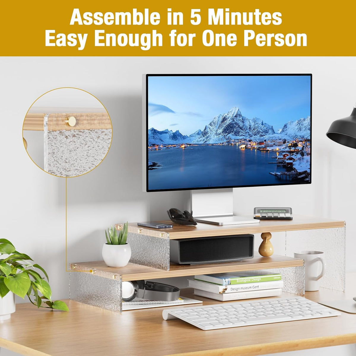 YGYQZ Adjustable Monitor Stand Riser, 9.4" ×19.3" Dual Monitor Desk...