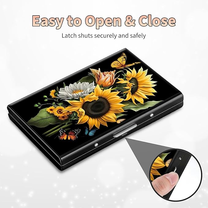 BWEGRHE Slim Credit Card Holder, Sunflowers Butterfly RFID Blocking Metal Wallet - Image 6