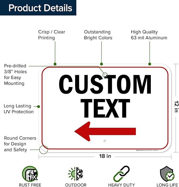 Custom Arrow, Custom Directional Sign, Left Arrow, 12x18 Inches, Rust Free .063 - Image 6