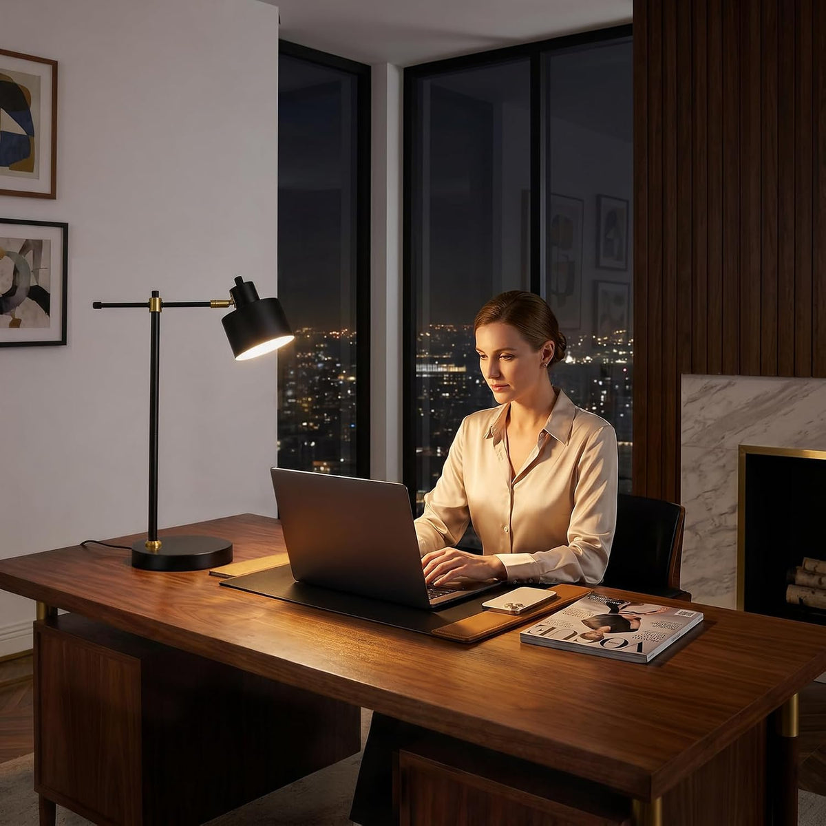 OYEARS 22.2" Modern Desk Lamp, Metal Table Lamp with LED Bulb, Adjustabl...