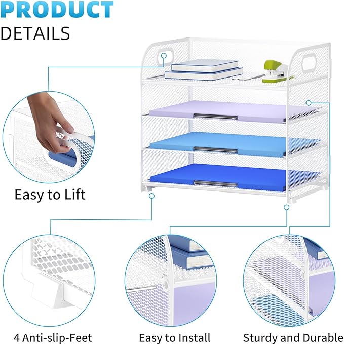 Marbrasse 2 Pack 4 Tier Paper Organizer Letter Tray - Image 4