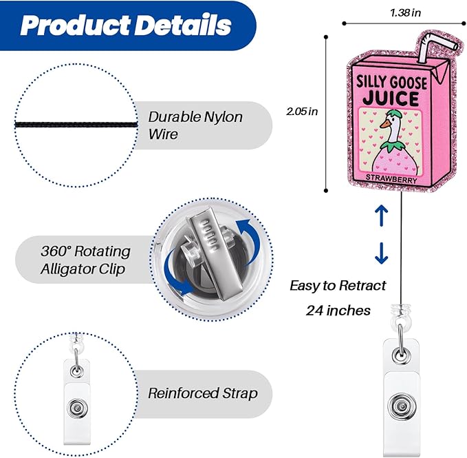 Silly Goose Juice Funny Badge Reel, Retractable ID Card Badge Holder, Office - Image 2