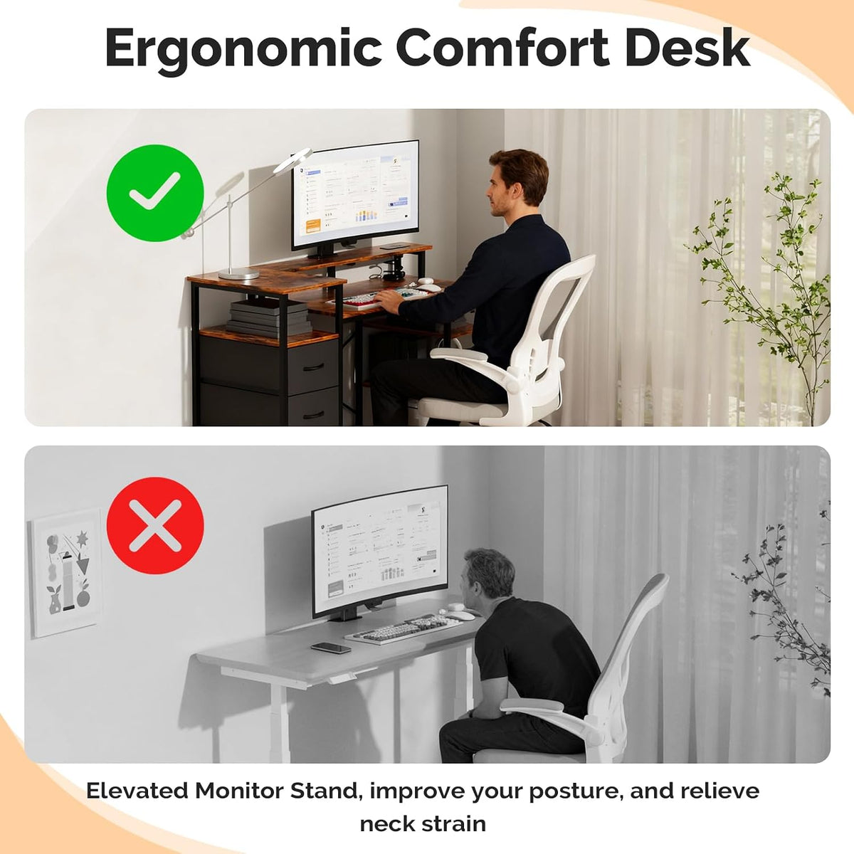 VINGLI 47" L-Shaped Gaming Desk, Fabric Drawers, Storage Shelves