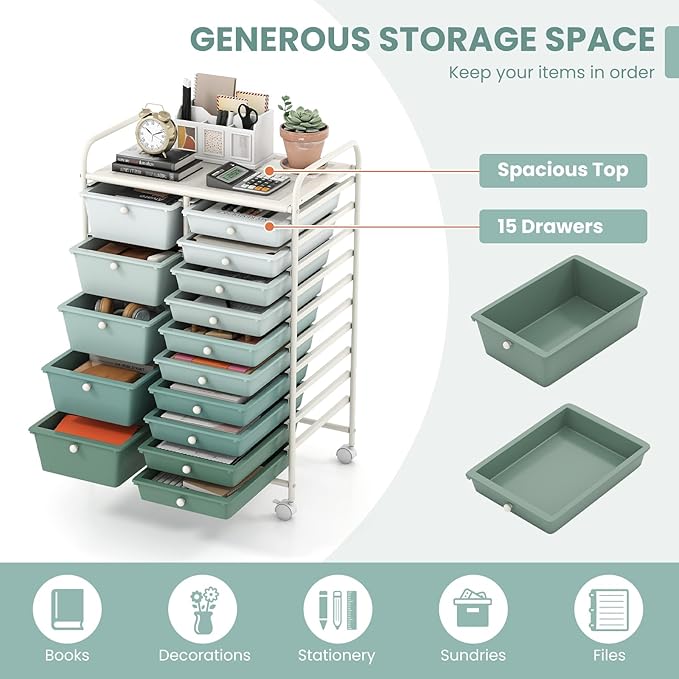 DORTALA 15-Drawer Rolling Storage Cart - Image 4