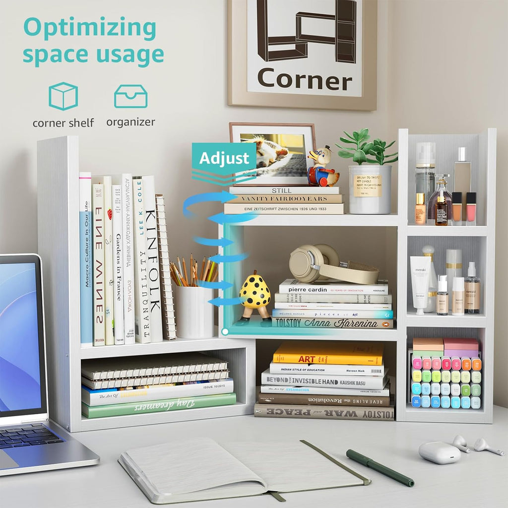 nutikas desk shelves desktop organizer shelf - white showing dimensions