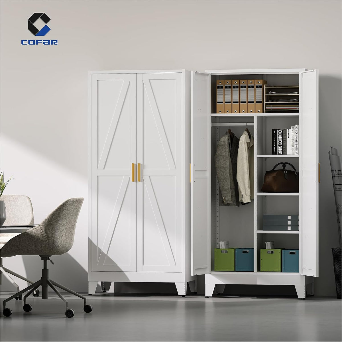 cofar metal wardrobe closet, bedroom armoire with adjustable, package contents