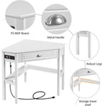 Yaheetech L-Shaped Corner White Desk and White Chair | USB ports, storage drawer and shelf, space-saving corner fit, modern style, sturdy frame, for home office or gaming.