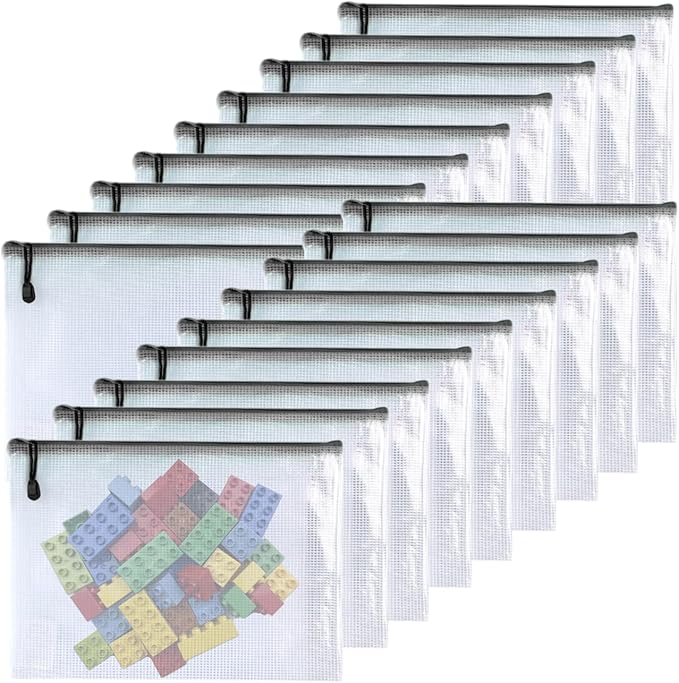 Oaimyy-18 Pcs, Large Mesh Zipper Pouch Document Folders Bag Plastic Zip File - Image 7