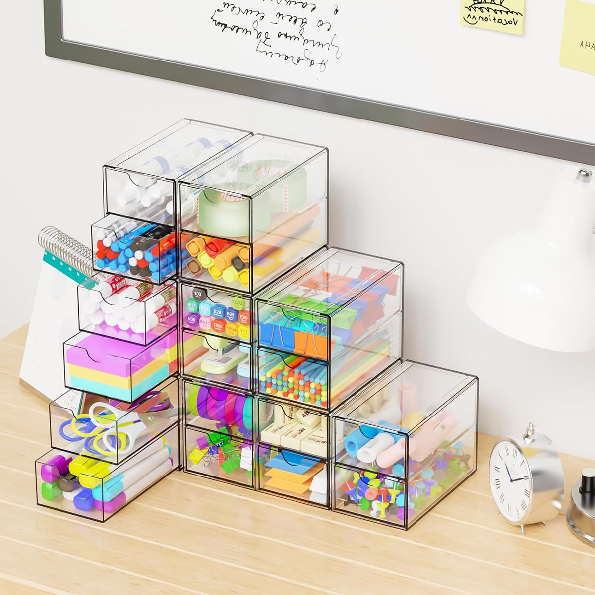 Yieach 9 Pack Small Acrylic Drawers With 18 Drawers,Clear Drawer Organizers S...