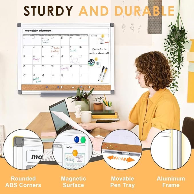 MAKELLO Dry Erase Calendar for Wall 36" x 24", Large Calendar Whiteboard - Image 4