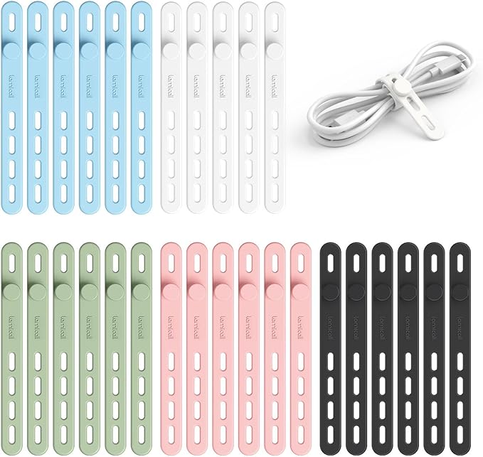 Lamicall 30Pack Silicone Cable Ties Cord Organizer, Home Decor Organizer Ties by Lamicall