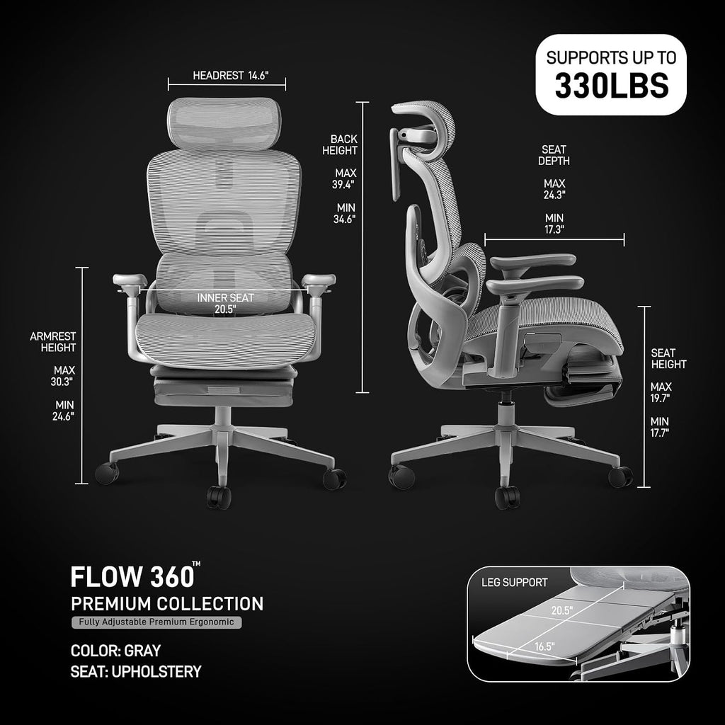 flow360 ergonomic mesh office chair with footrest, big&tall shown in use