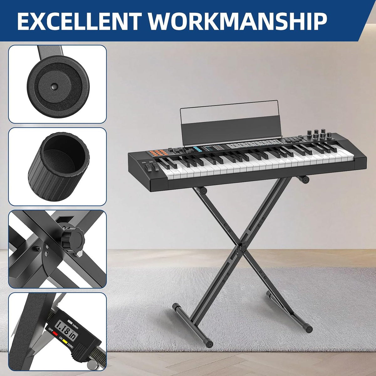 GLEAM Keyboard Stand, Iron Digital Piano Stand with Locking Straps - Heavy Du...