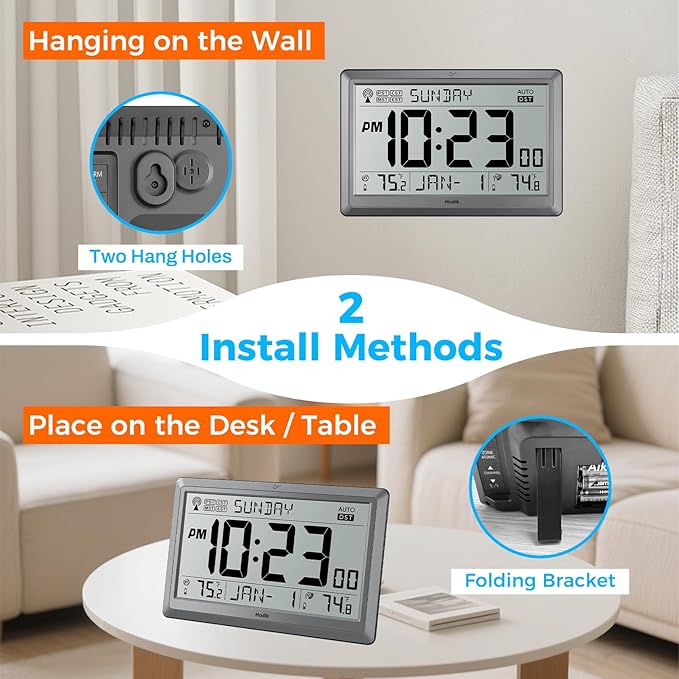 Wall Clock Atomic with Indoor Outdoor Temperature Battery Powered, Easy Reading - Image 4